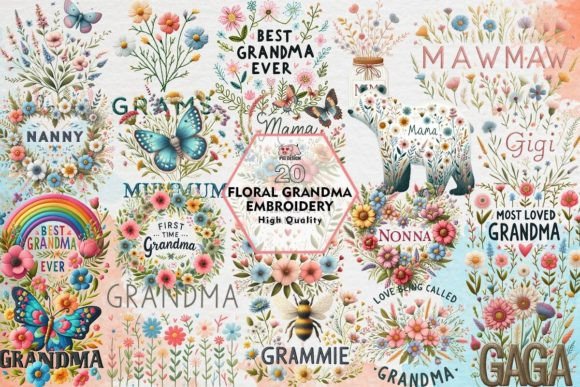 Floral Grandma Embroidery Clipart Bundle Review