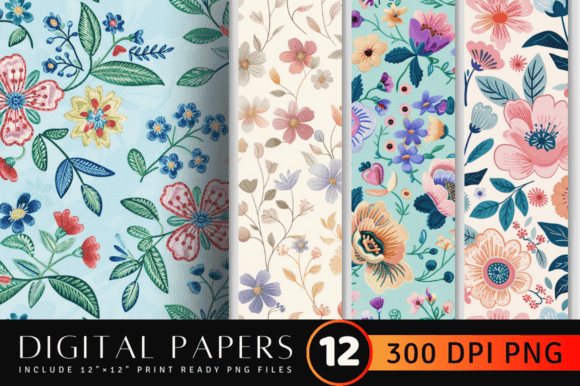 Pastel Embroidery Flowers Digital Paper Review