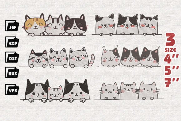 Set of 6 Three Cats Peeking Embroidery Review